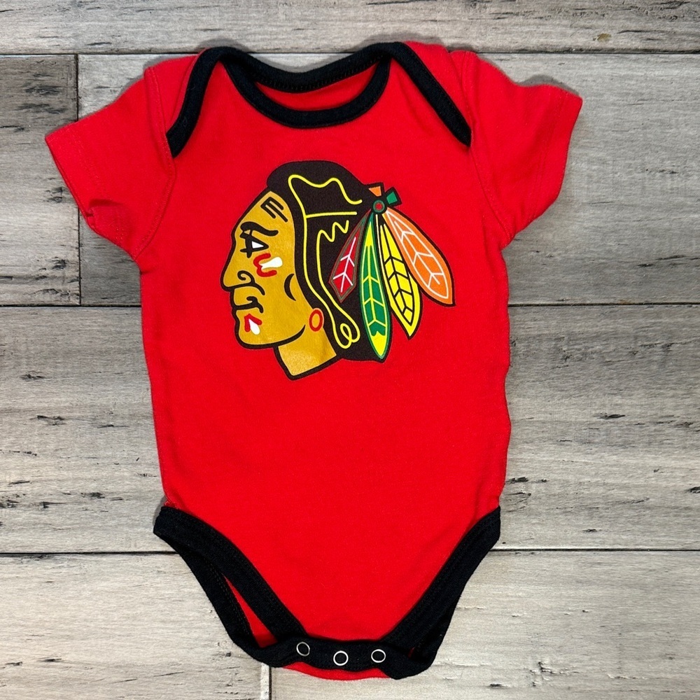 NWOT NHL Red Baby Bodysuit with Black Trim and Feather Logo